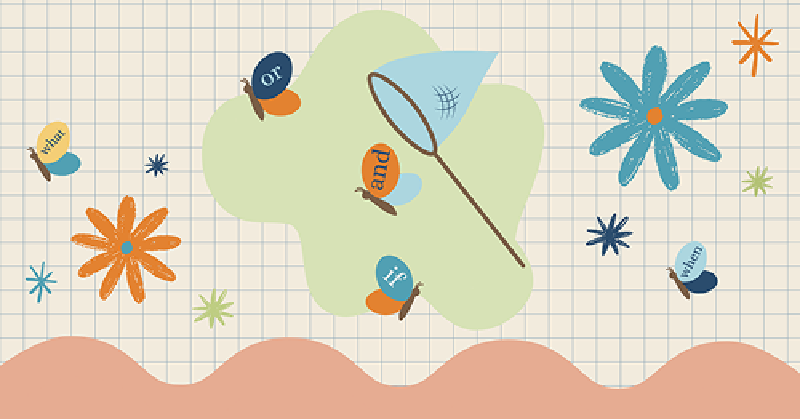 A butterfly net catches butterflies with words on their wings