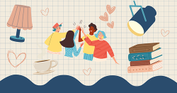 Collage of images that includes a group of people high-fiving