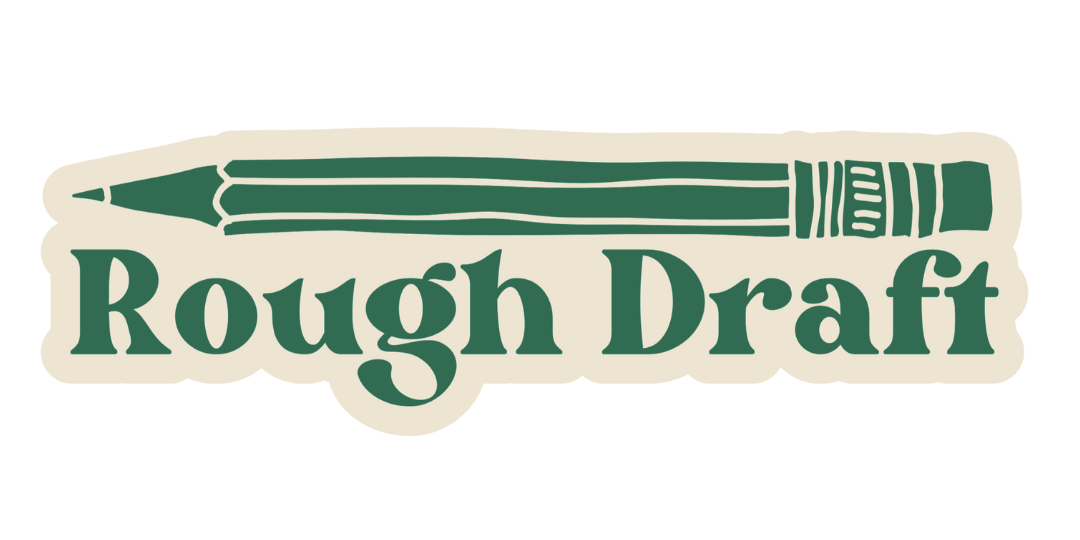 Rough Draft Month logo, featuring a drawing of a pencil