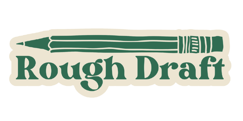 Rough Draft Month logo, featuring a drawing of a pencil