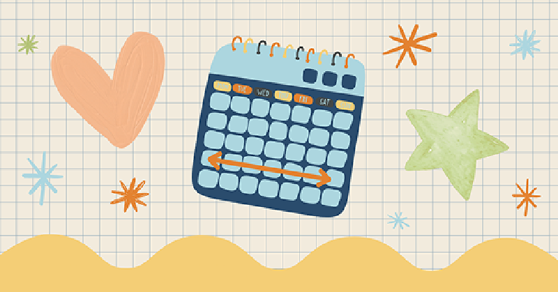 A collage of images including a calendar, heart, and star