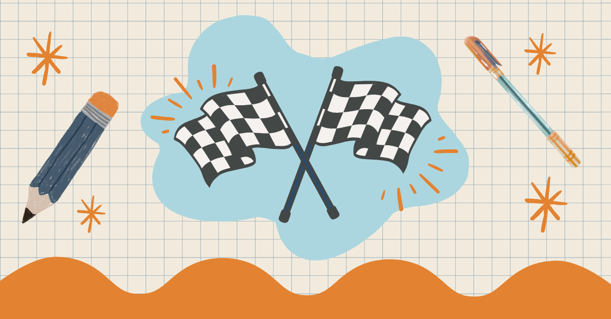 An illustration of two checkered car racing flags that are used to signal the end of the race
