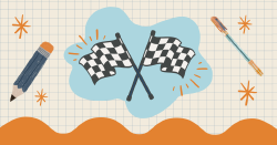 An illustration of two checkered car racing flags that are used to signal the end of the race